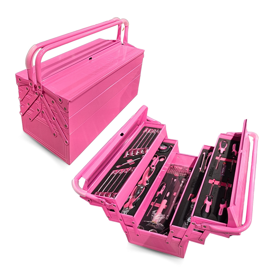 Win this Kennedy Kengirl Pink  Metal Toolbox Toolkit 77pce worth over R2 000!