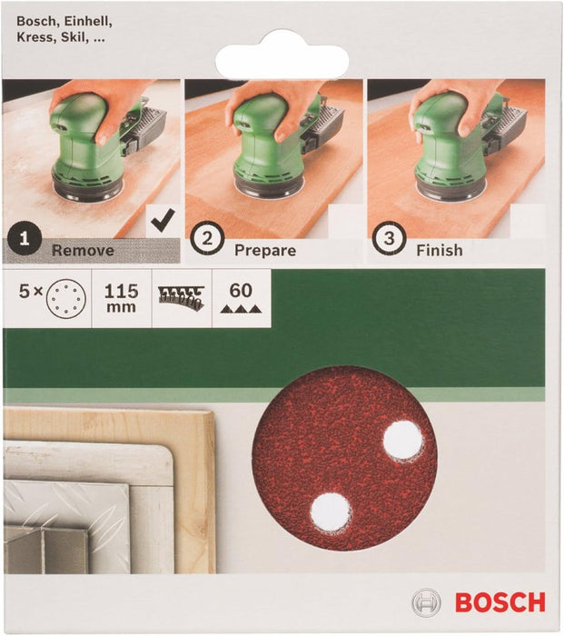 Bosch DIY | Sanding Discs 115mm 8 Holes 5Pc - Various Grits