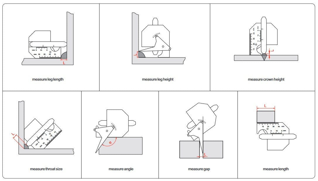 Accud | Welding Gauge 7X Measuring Apps 10,20,1-35,40mm,60º Range S/Steel