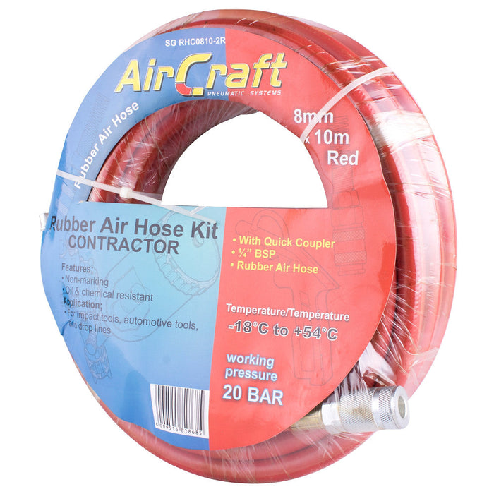 AirCraft | Rubber Hose Kit 8mmX10m Red w/Aro Coupler