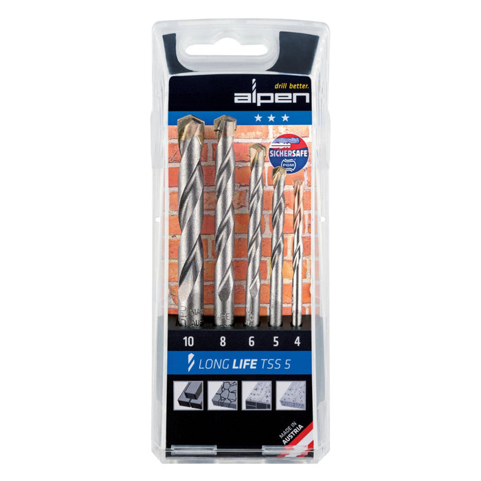 Alpen | Drill Bit Set Masonry Long Life 4, 5, 6, 8, 10mm 5Pc