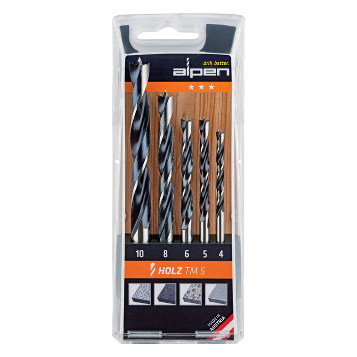 Alpen | Drill Bit Set Wood 4, 5, 6, 8 & 10mm 5Pc