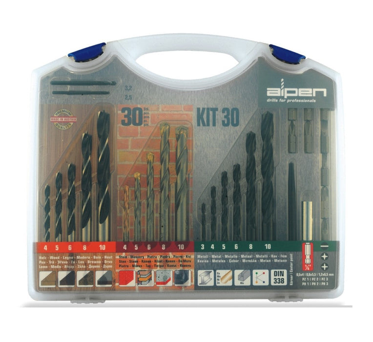 Alpen | Drill & Screwdriver Set in Carry Case Steel Masonry Wood 30Pc