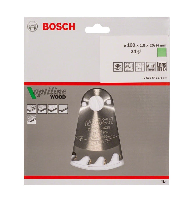 Bosch | Circular Saw Blade 160 x 20/16mm x 24T Optiline for Wood - BPM Toolcraft