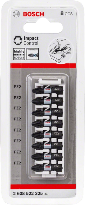 Bosch Professional | Screwdriver Bit Pack PZ2 Pick & Click Impact Control 8Pc