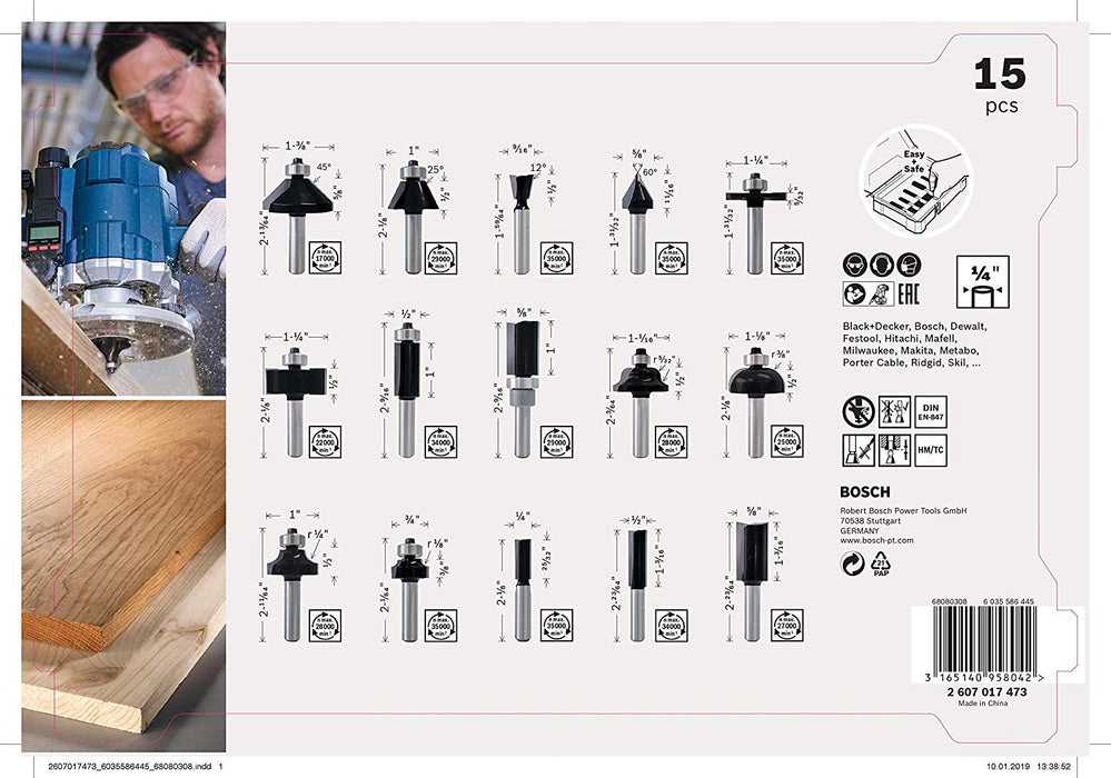 Bosch | Router Bit Set 15Pc 1/4" Shank - BPM Toolcraft