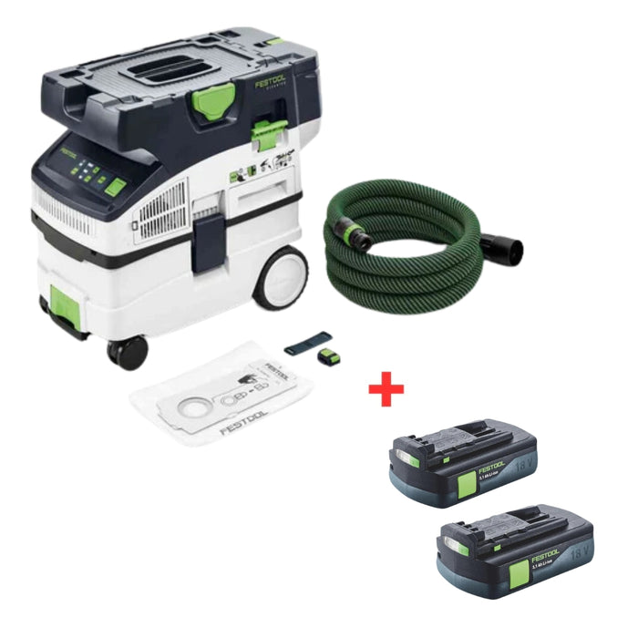 Festool | Cordless mobile dust extractor Cleantec CTLC MIDI Basic + 2x FREE 18V 3,1Ah Battery packs