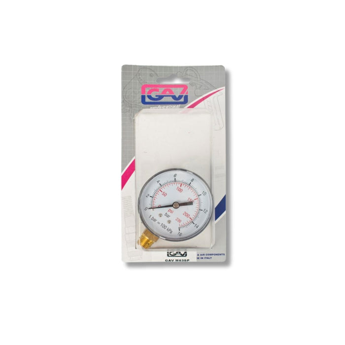 GAV | Pressure Gauge 0-16Bar 1/4" Lower 63mm Packaged