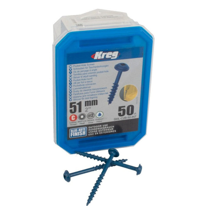 Kreg | Pocket-Hole Screws, Blue-Kote™ 2" Coarse, Maxi-Loc 50Pc KR SML-C2B-50-INT (Online Only) - BPM Toolcraft