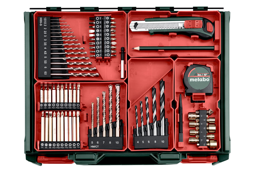 Metabo | Cordless Hammer Drill Set SB 18 L + 2 X 2Ah Battery + Charger 78Pc Mobile Workshop