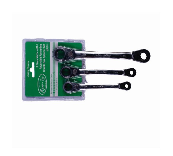 Micro-Tec | Spanner Set 4 in 1 Metric Reversible Ratchet Double Box 3Pc