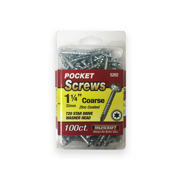 Milescraft | Pocket Screws | Coarse | 1¼" 100pc 32mm Zinc Coated - BPM Toolcraft