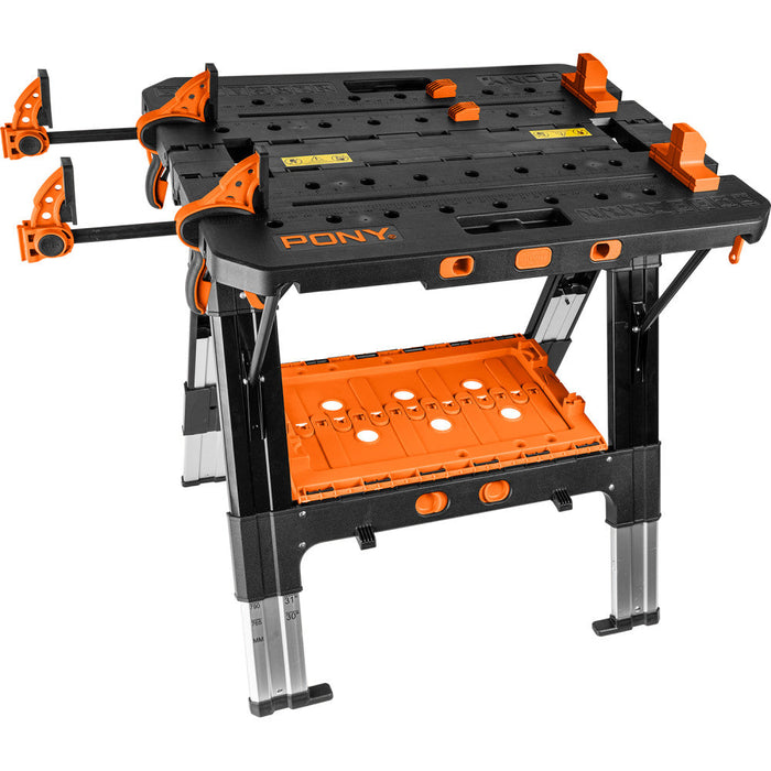 Pony | Work Table E-Z CLAMP™ Heavy Duty Folding with 4Pc Bench Dogs X2 Clamps