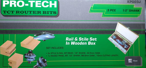 Pro-Tech | Router Bit Set Rail & Stile c/w Roman Ogee Panel Bit, 3Pc 1/2" Shank - BPM Toolcraft