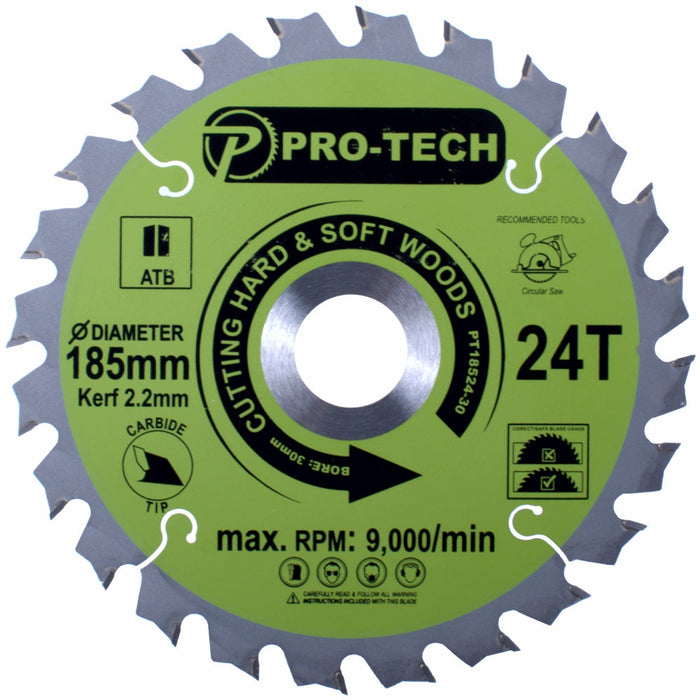 Pro-Tech | Saw Blade TCT 185 X 2.2 X 30mm 24T Wood Prof.