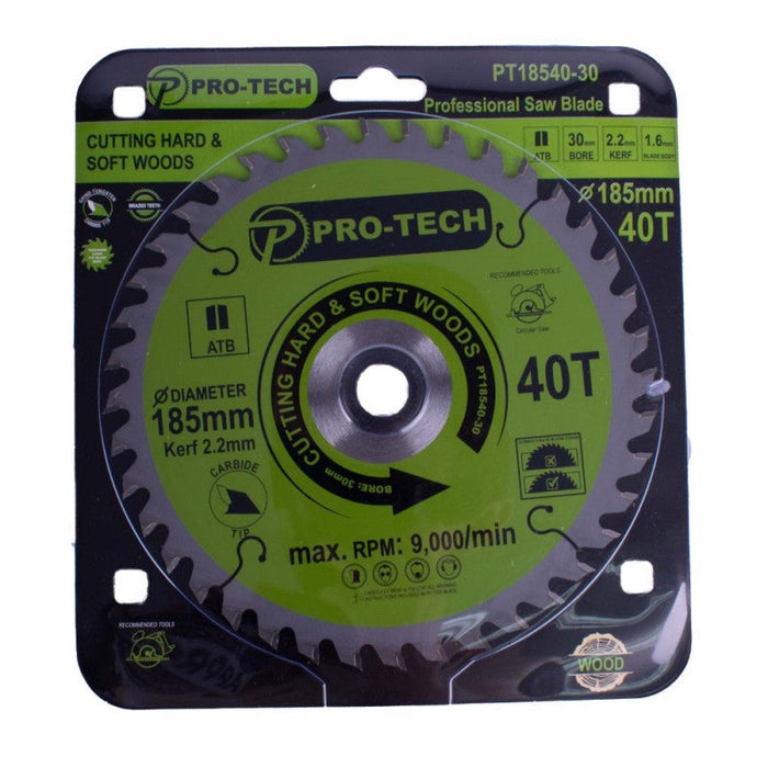 Pro-Tech | Saw Blade TCT 185 X 2.2 X 30mm 40T Wood Prof.