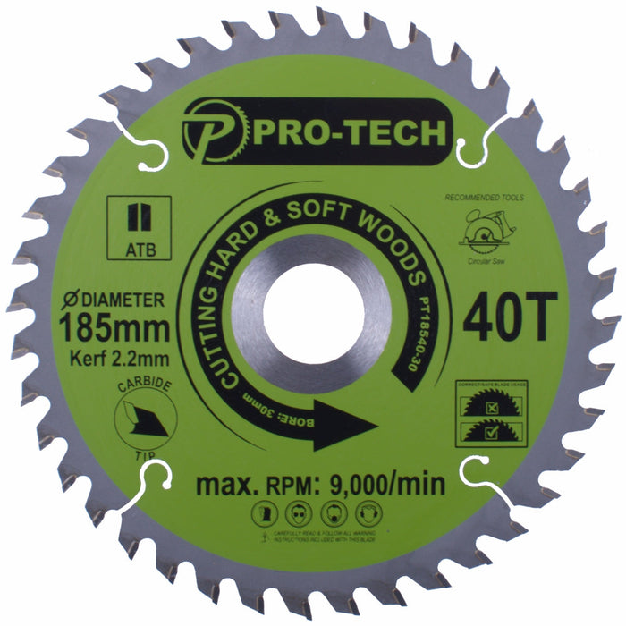 Pro-Tech | Saw Blade TCT 185 X 2.2 X 30mm 40T Wood Prof.