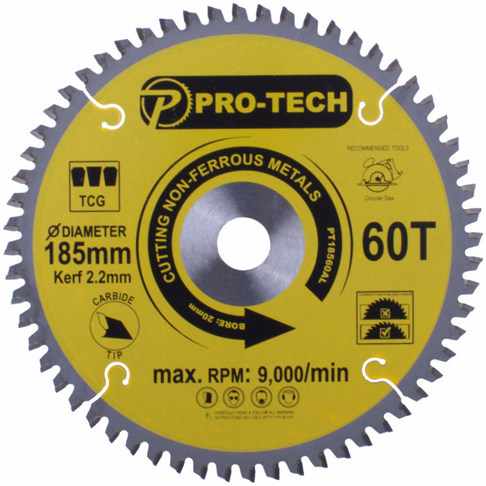 Pro-Tech | Saw Blade TCT 185 X 2.2 X 30mm 60T Alum. Prof.