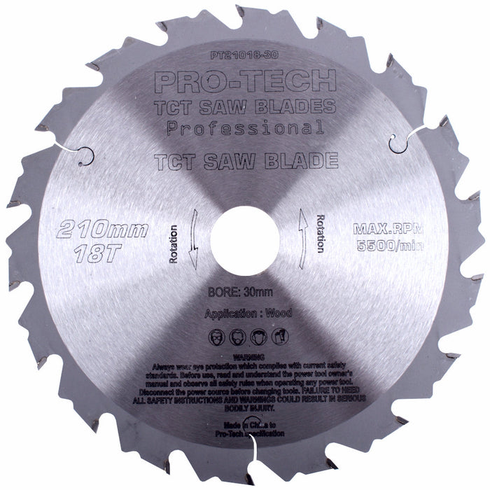 Pro-Tech | Saw Blade TCT 210 X 2.4 X 30mm 18T Wood Prof.