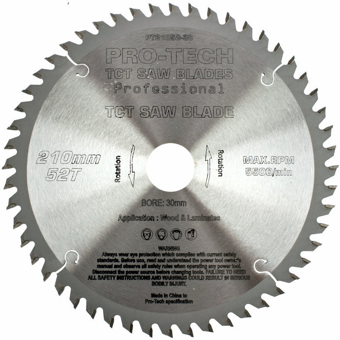 Pro-Tech | Saw Blade TCT 210 X 2.4 X 30mm 52T Wood Prof.