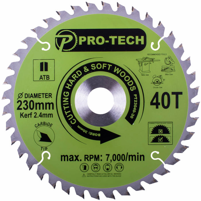 Pro-Tech | Saw Blade TCT 230 X 2.4 X 30mm 40T Wood Prof.