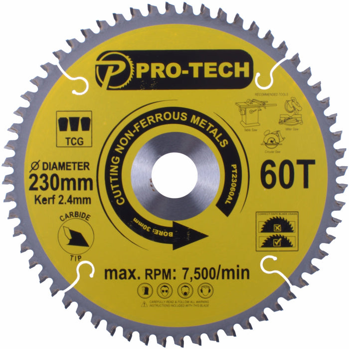 Pro-Tech | Saw Blade TCT 230 X 2.4 X 30mm 60T Alum. Prof.