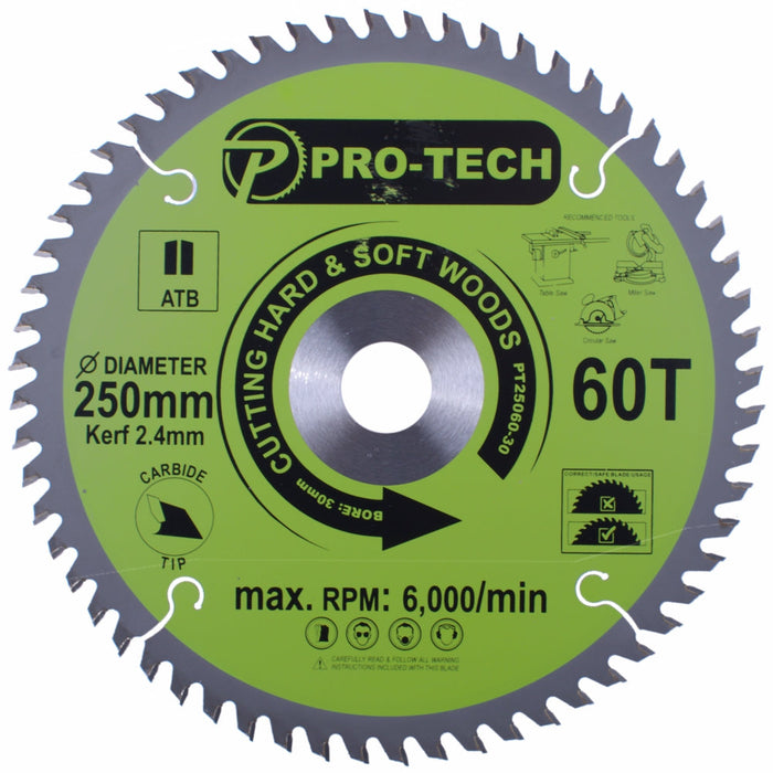 Pro-Tech | Saw Blade TCT 250 X 2.4 X 30mm 60T Wood Prof.