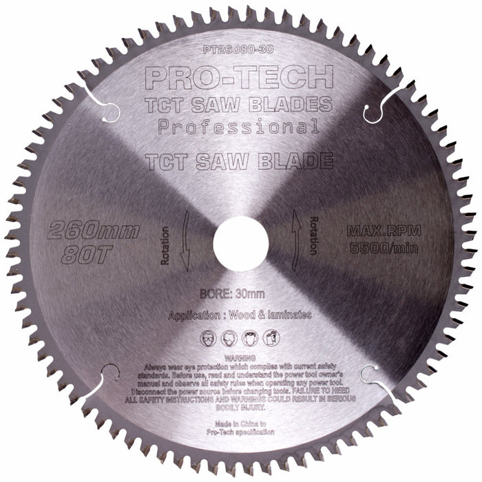 Pro-Tech | Saw Blade TCT 260 X 2.5 X 30mm 80T Wood Prof.