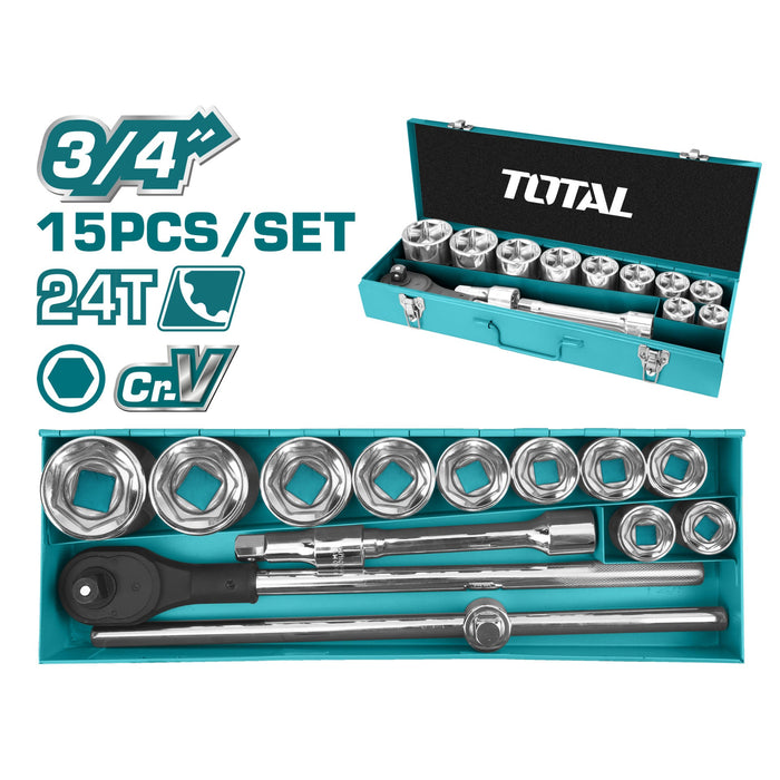 TOTAL | Socket Set 15Pc 3/4" 30-60mm Steel Box