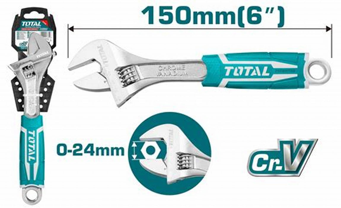 TOTAL | Wrench Adjustable 150mm/6" Rubber Handle