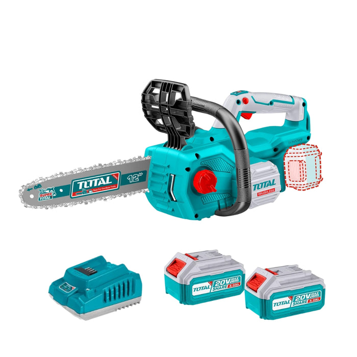 TOTAL | Cordless 20V Chain Saw Brushless + Batteries & Charger