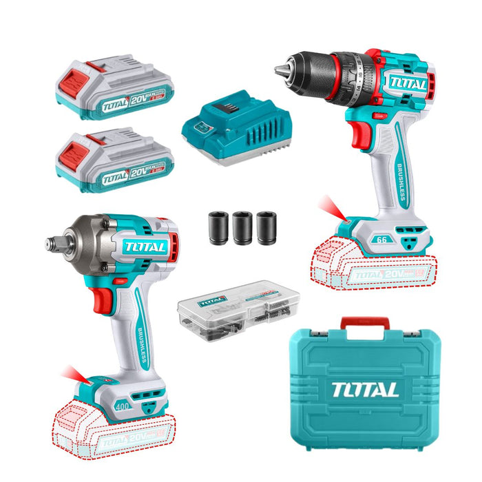 TOTAL | Cordless Impact Drill & Wrench Kit - Brushless