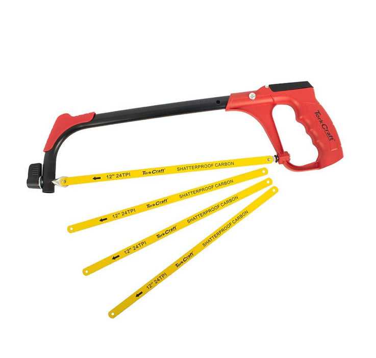 Tork Craft | Aluminium Alloy Hacksaw Frame 300mm c/w 1 + 3 Free Blades