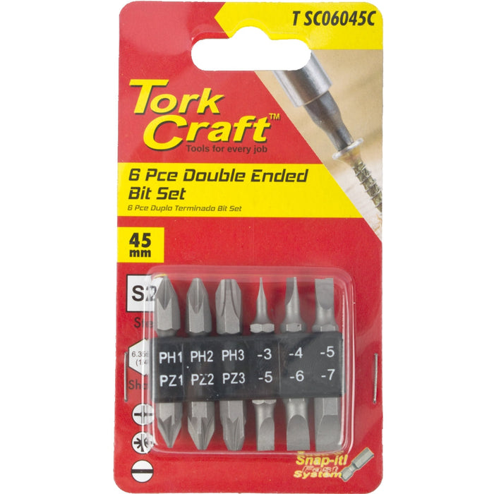 Tork Craft | Bit Set 45mm Double End PH1,2,3  PZ1,2,3  SL3,4,5,6,7mm 6Pc