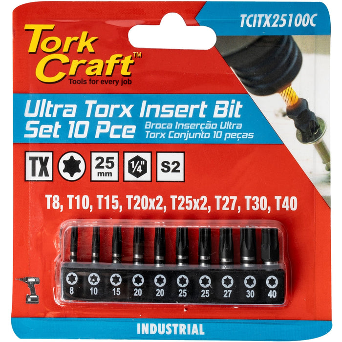 Tork Craft | Bit Set Ultra Torx 25mm 10Pc (T8, T10, T15, T20X2, T25X2, T27, T30 & T40)