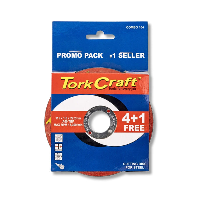 Tork Craft | Cutting Discs 4 + 1 Free for Steel 115X1.0X22.2mm