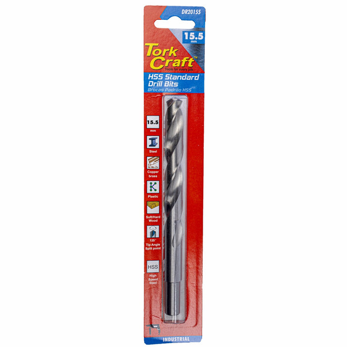 Tork Craft | Drill Bit HSS 15.5mm 135º 1/Card Reduced Shank Industrial