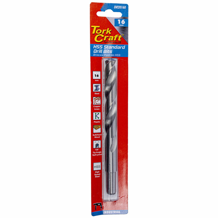 Tork Craft | Drill Bit HSS 16.0mm 135º 1/Card Reduced Shank Industrial