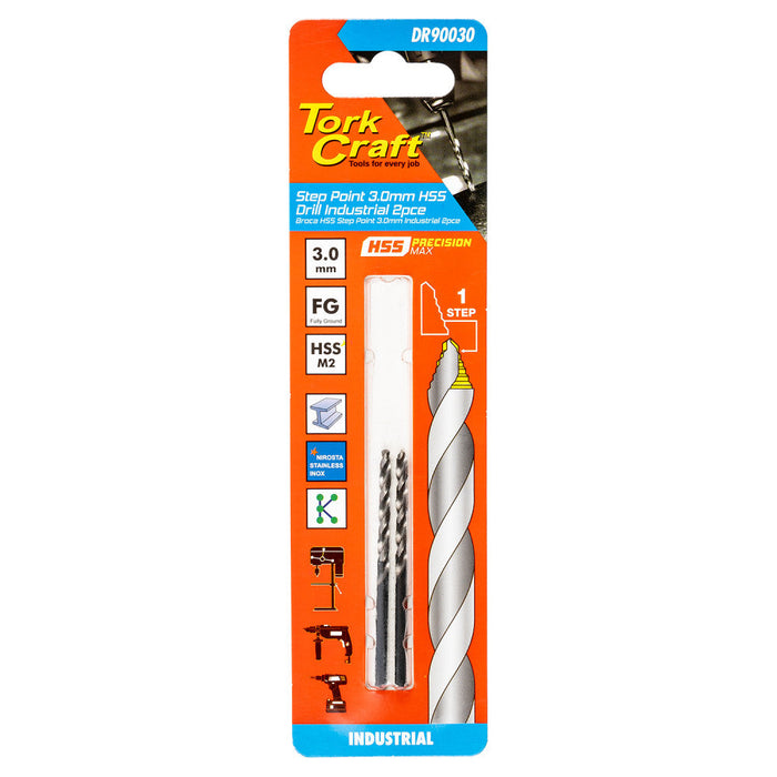 Tork Craft | Drill Bit Precision-Max Step Point 3.0mm HSS Ind. 2Pc