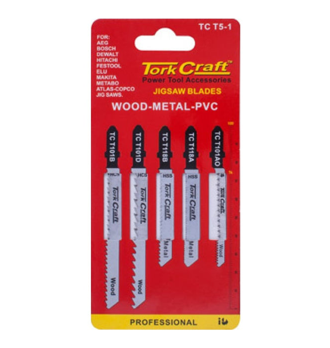 Tork Craft | Jigsaw Blades T-Shank Assorted 5Pc