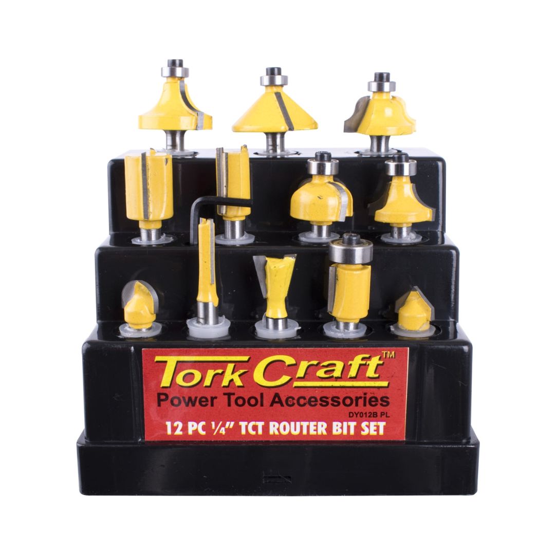 Tork Craft Router Bit Set Plastic Box Shank 12Pc BPM Toolcraft