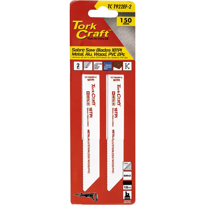 Tork Craft | Sabre Saw Blade 150 X 1.4mm 18tpi Metal PVC 2Pc