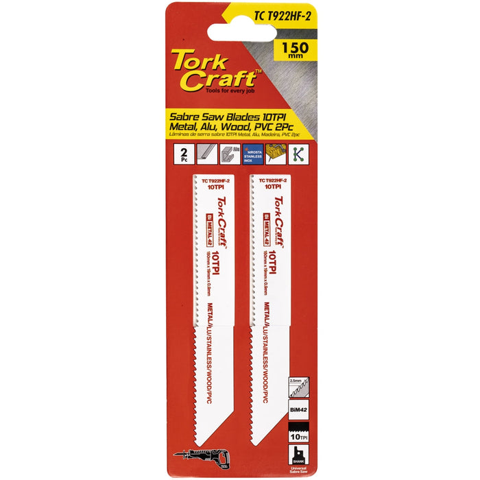 Tork Craft | Sabre Saw Blade 150 X 2.5mm 10tpi Wood Metal PVC Al 2Pc