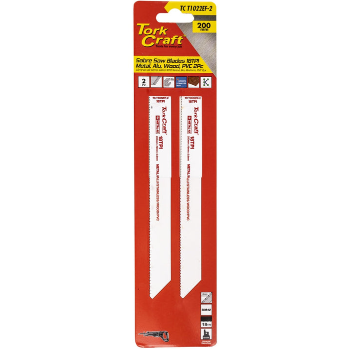 Tork Craft | Sabre Saw Blade 200 X 1.4mm 18tpi  Metal PVC 2Pc