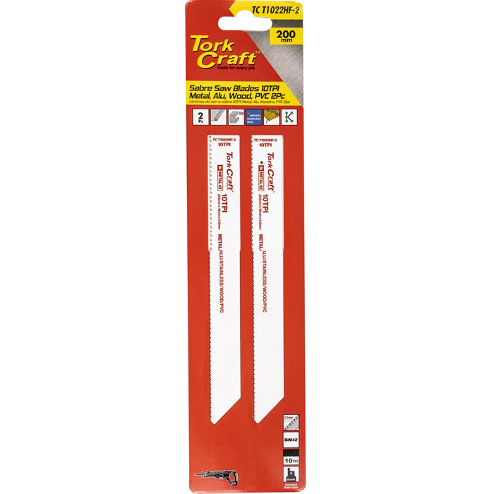 Tork Craft | Sabre Saw Blade 200 X 2.5mm 10tpi Wood Metal PVC Al 2Pc