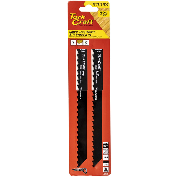 Tork Craft | Sabre Saw Blade 225 X 8.5mm 3tpi Wood 2Pc