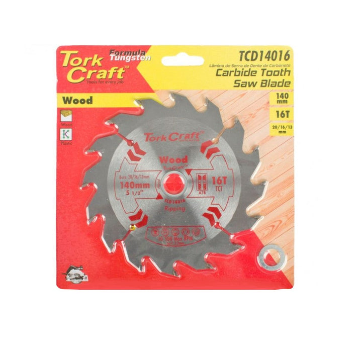 Tork Craft | Saw Blade TCT 140X16T 20/16/13mm General Purpose Rip for Wood