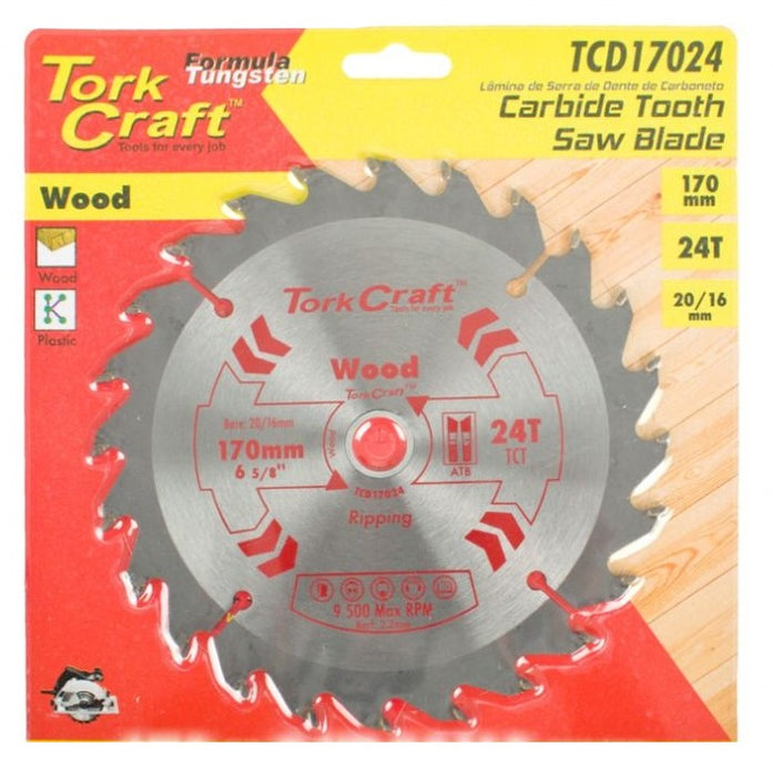 Tork Craft | Saw Blade TCT 170X24T 20/16mm General Purpose Rip Wood