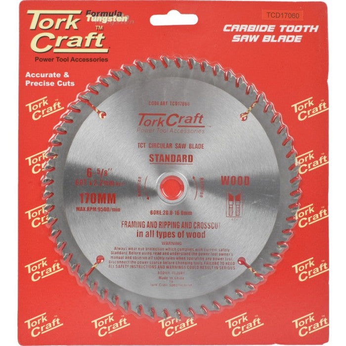 Tork Craft | Saw Blade TCT 170X60T 20/16mm General Purpose Cross Cut