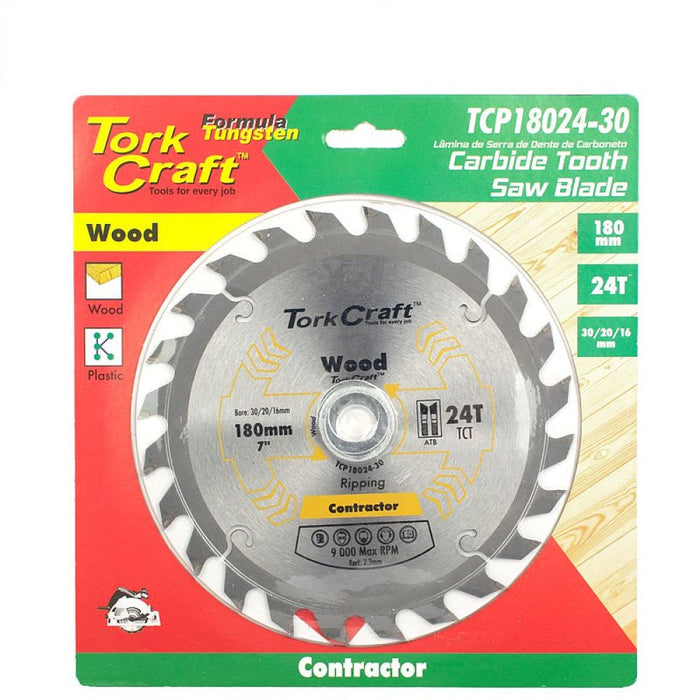 Tork Craft | Saw Blade TCT 180X24T 30/20/16mm Contractor